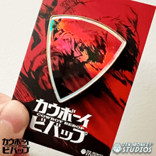 Load image into Gallery viewer, Rainbow Holo Foil Crest: Spike - Cowboy Bebop Enamel Pin
