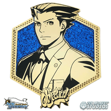 Load image into Gallery viewer, Golden Older Phoenix Wright: 1st Edition Ace Attorney Pin
